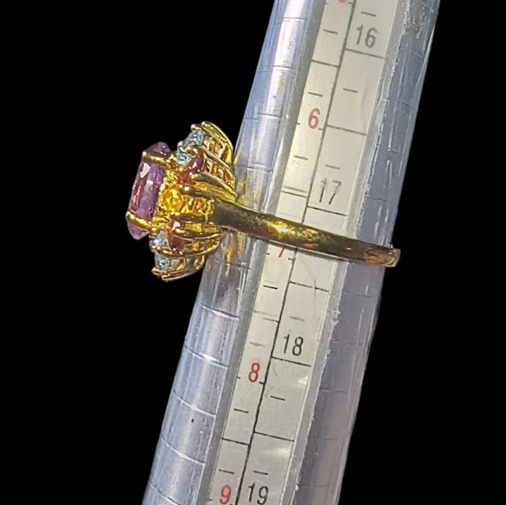 Multi Gemstone 18K Gold Over Sterling Silver Halo Ring